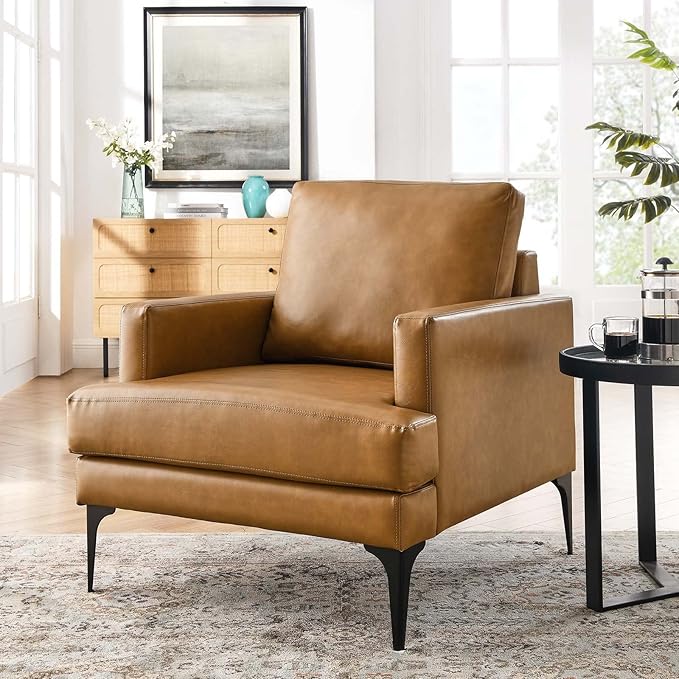 Modway Evermore Vegan Leather Upholstered Armchair Tan