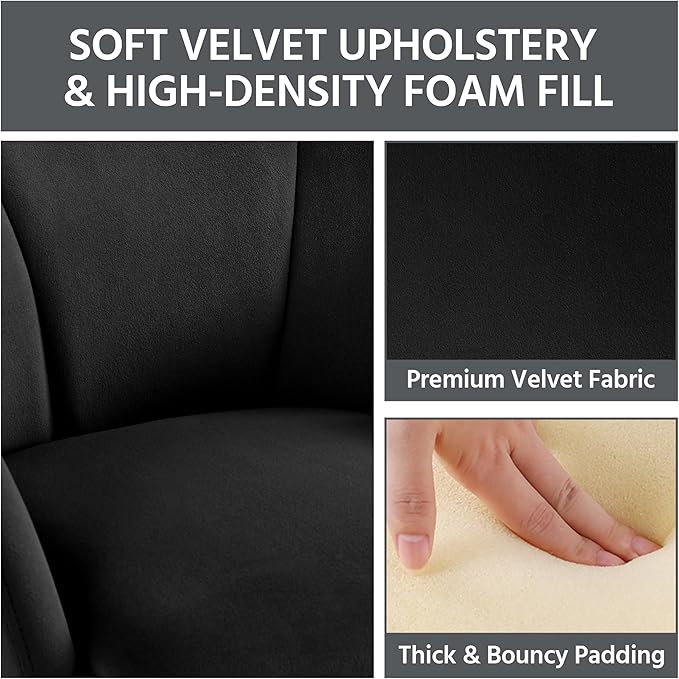 Yaheetech Velvet Living Room Chair Flower Shaped Armchair with Golden Legs Upholstered Side Chair for Vanity Room Living Room Kitchen Dining Room Set of 2 Black