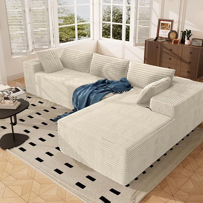 AreShark 105.5 Modular Sectional Sofa L-Shape Modular Cloud Sofa with Deep Seat for Living Room Bedroom Upholstered Couches No Assembly Required Beige Right Hand Facing
