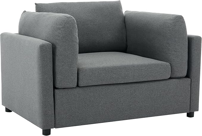 Modern Chenille Oversized Armchair with Ottoman 50.4 Wide Accent Chair Luxurious Linen Fabric Single Sofa Chair with Pillows and Wide Armrests Living Room Apartment Offices (Dark Grey-50.4'')