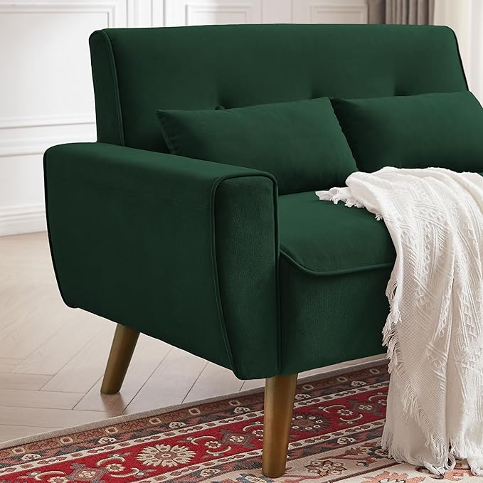 48.8 Small Loveseat Sofa Mid Century Modern Love Seat Couch with Back Cushions and Plastic Legs 2 Seater Couches for Living Room Bedroom Small Spaces Green