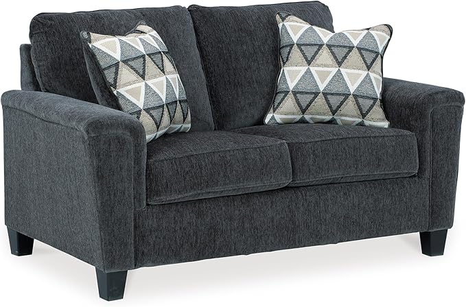 Signature Design by Ashley Abinger Chenille Contemporary Loveseat with 2 Accent Pillows Dark Gray