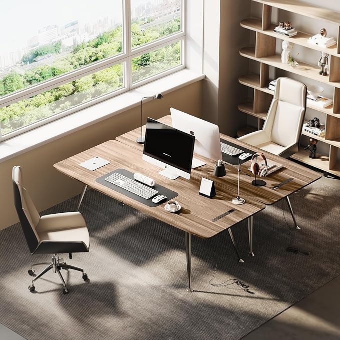 Writing Computer Desk 60-Inch Large Executive Desk Office Workstation with Chrome-Plated Legs and Built-in Power Outlet Writing Table Business Furniture Modern Minimalist Style for Home Office
