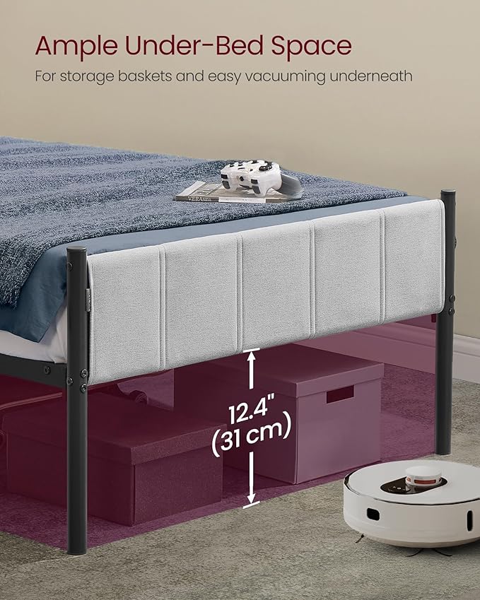 VASAGLE Twin Bed Frame with Upholstered Headboard Metal Bed Frame Twin Size with Footboard 550 lb Weight Capacity Steel Slats Easy Assembly No Box Spring Needed Dove Gray URMB983G01V1