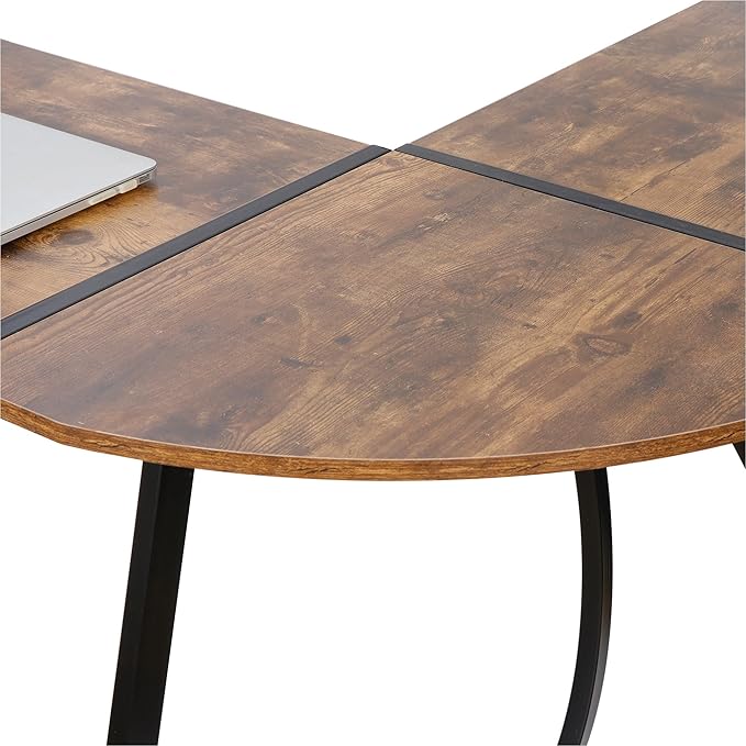SUPER DEAL L-Shaped Corner Desk Computer Gaming Desk - 58 Inch Modern Home PC Table Office Writing Workstation Rustic Brown