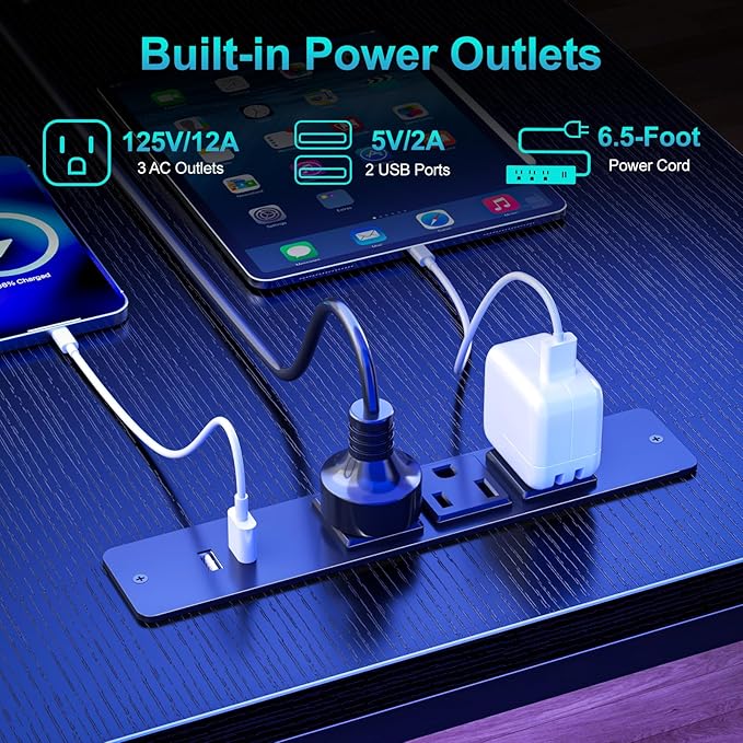66'' L Shaped Gaming Desk with Drawers and Storage Shelves Reversible Corner Desk with Power Outlets and Host Stand Large Computer Desk with Led Lights for Gaming Work Home Office Black