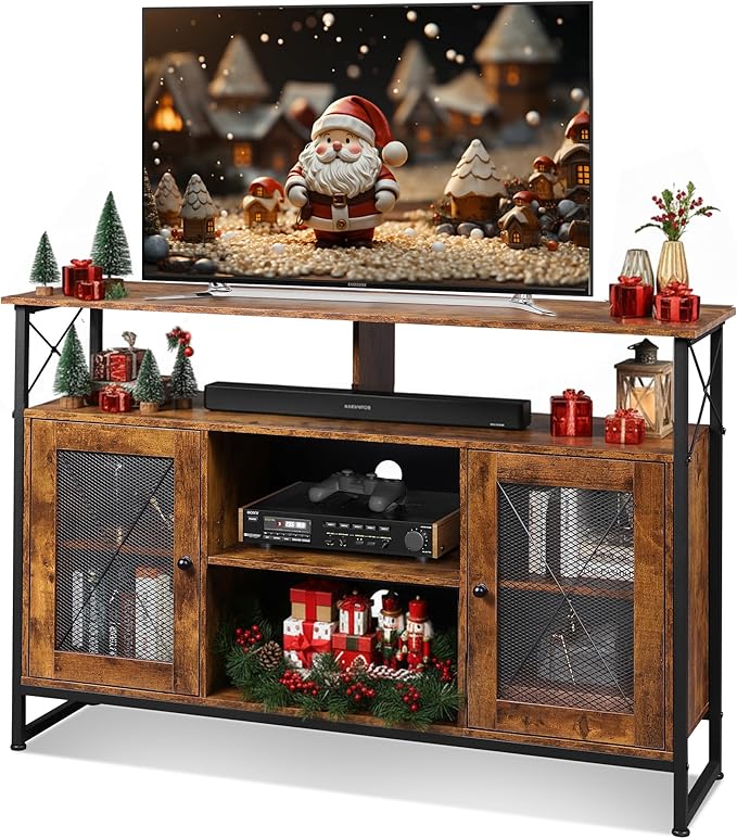 WLIVE TV Stand 55 inch TV Tall Entertainment Center with Storage Farmhouse Industrial TV Console for Bedroom Living Room Rustic Brown