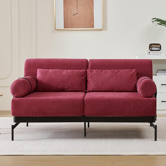 Merax Modern Loveseat Sofa 59 Sofa Couch 2-Seater Sofa with Flexible USB Ports Unique Cylindrical Armrests for Living Room Red