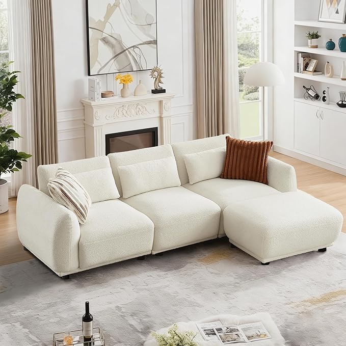 L Shaped Modular Sectional Couch with Removable Ottoman Convertible Cloud Sofa for Living RoomComfort Small Couch for Small Spaces(3 Set + 1 Ottomans - White)