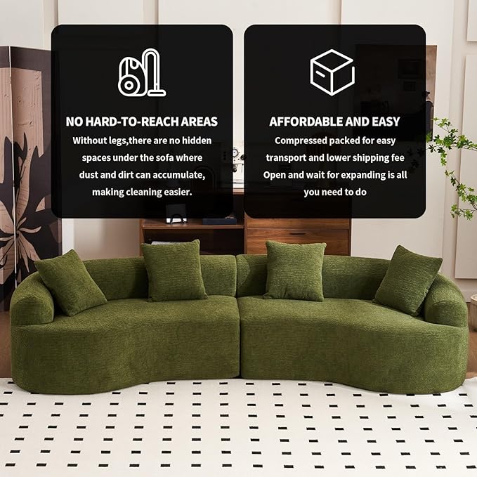 KEIKI Curved Chenille Modular Sectional Couches with Pillows 4 Seater Oversized Upholstered Luxury Plush Cloud Sofa for Living Room Apartment Full Compression Sponge