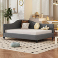 Merax Full Size Bed Frame Daybed L-Shaped Linen Day Bed Corner Sofa with Solid Wood Legs for Living Room Guest Room No Box Spring Needed Grey