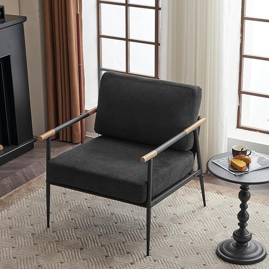 Leisure Lounge Chair Arm Chair with Metal e Upholstered Side Chair Comfy Sitting Chair for Living Room Black Chenille DC633