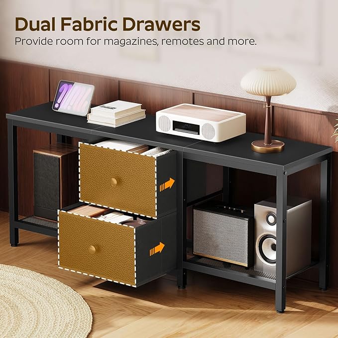 TV Stand for TVs up to 55 Entertainment Center with 2 Fabric Drawer Media Console with Shelves Television Stands for Living Room Bedroom Black DS02BB