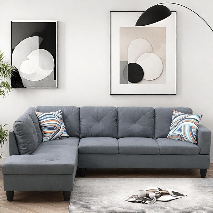 L Shaped Couch Modular Sectional Sofa with Chaise Modern Modular Sofas Furniture Sofa Couches for Living Room/Apartment/Office/Bedroom Dark Grey