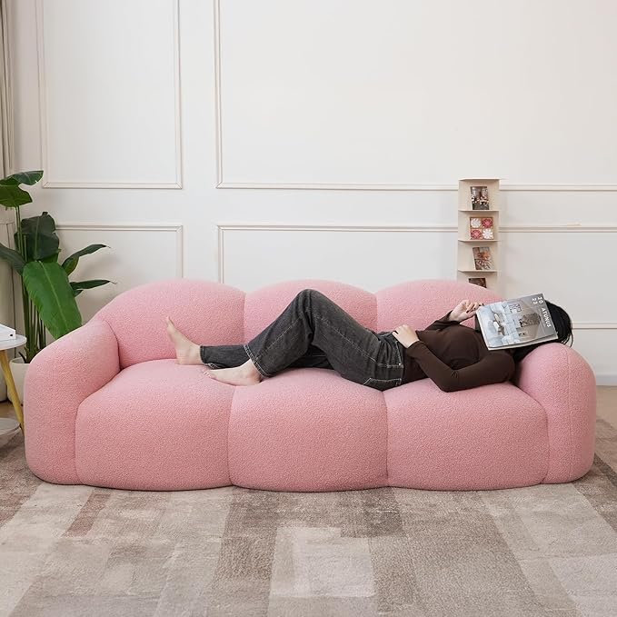 JACH Small Minimalist Sofa for Apartment Modern Comfy Upholstered Sofas Boneless Leisure Couches 3-Seater Cloud Couch for Living Room Bedroom Small Space (Pink No Assembly Required)