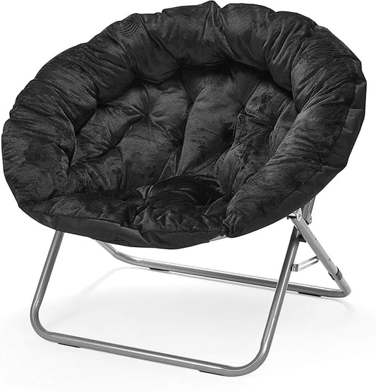 Urban Lifestyle Oversized Micromink Moon Saucer Chair Black - 37 L x 30 W X 30 D