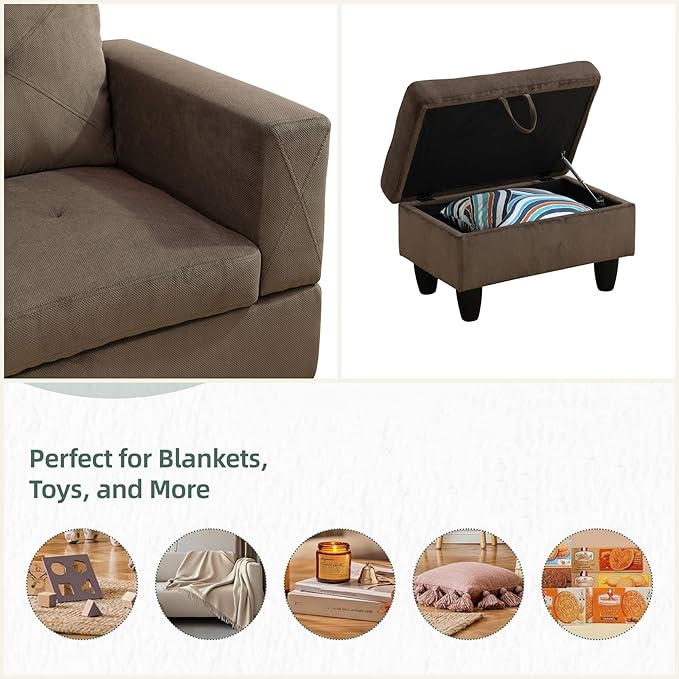 FONTOI L Shaped Sectional Couch Sofa Modern Couches for Living Room Comfy 4 Seat Modular Sectional Sofa with Ottoman Storage for Bedroom Apartment Brown