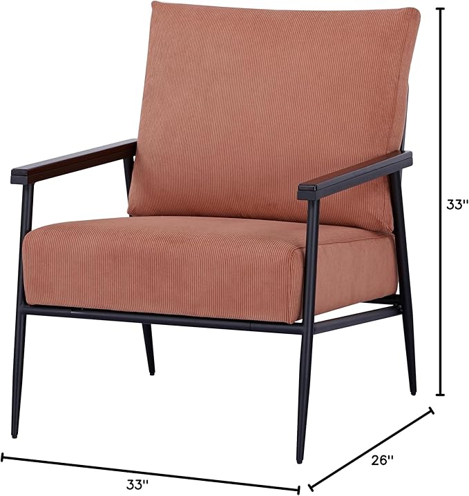Artdeco Home Parker Modern arm Accent Chair Comfortable Chairs for Living Room Bedroom and Fireside Chair (Corduroy Orange)