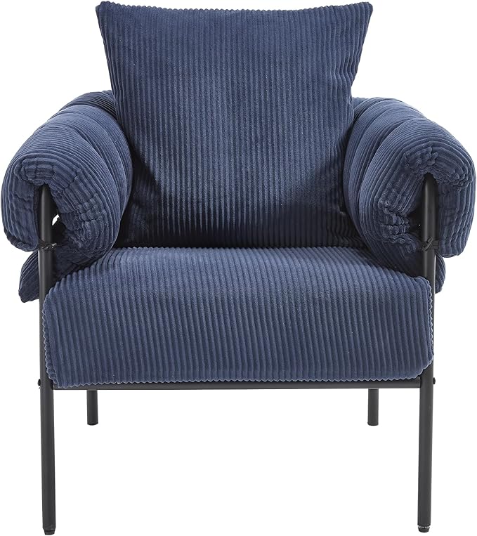 Modern Velvet Accent Chairs Set of 2 Comfy Large Living Room Sofa Chair Upholstered Fabric Armchair with Pillow and Metal Legs for Office/Bedroom/Reading Blue