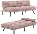 Futon Sofa Bed Convertible 70 inch Solid Wood Couch for Living Room Chenille Fabric 2 Cushions (Pink)