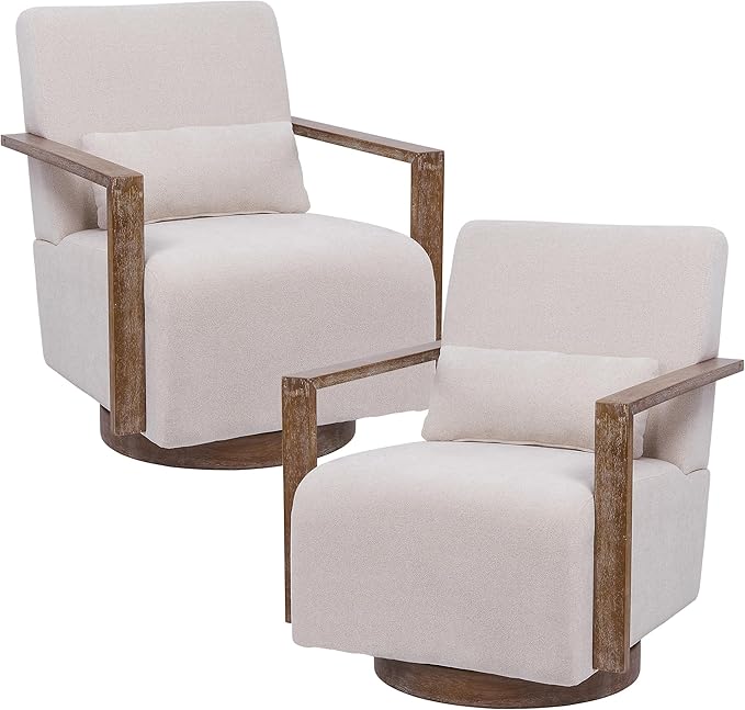 Chifee &amp Vingol 29.72 Swivel Accent Arm Chair Mid Century Modern Living Room Chair Set of 2 with Solid Wood Base &amp ArmrestBeige