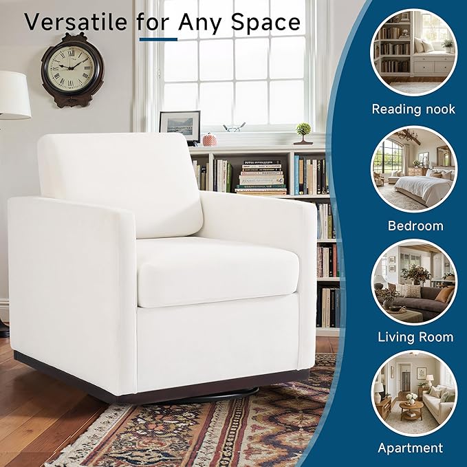 Pia Ricco Single Swivel Barrel Chair Mid-Century Modern Accent Armchair with Plush Chenille Upholstery for Living Room &amp Cozy Reading Nook Beige