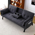 72 Cotton Linen Futon Couch Living Room Couch Bed Convertible Sleeper Sofa Bed with Cup Holder for Bedroom Guest Bed 2 Seater Reclining Sofas Couches with Nailhead Trim for Small Space (DARK GREY)