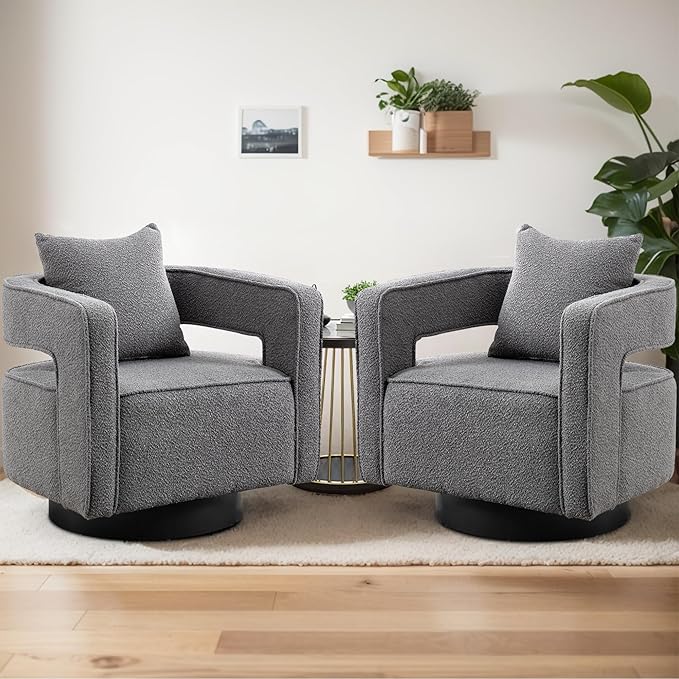 Chifee &amp Vingol 28.9 Boucle Modern Swivel Accent Barrel ChairGray