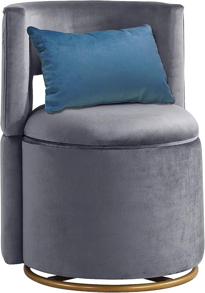 Generic 360° Swivel Accent Chair with Storage Function and Velvet Pillow Velvet Curved Chair with Gold Metal Base for Living Room Nursery Bedroom [Video] Grey