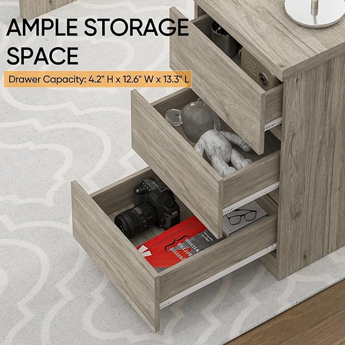 furtble Computer Desk with Drawers 53.5 inches Wood Work Desk Home Office PC Desk Workstation with Storage Farmhouse Computer Table for Bedroom Living Room Grey Oak