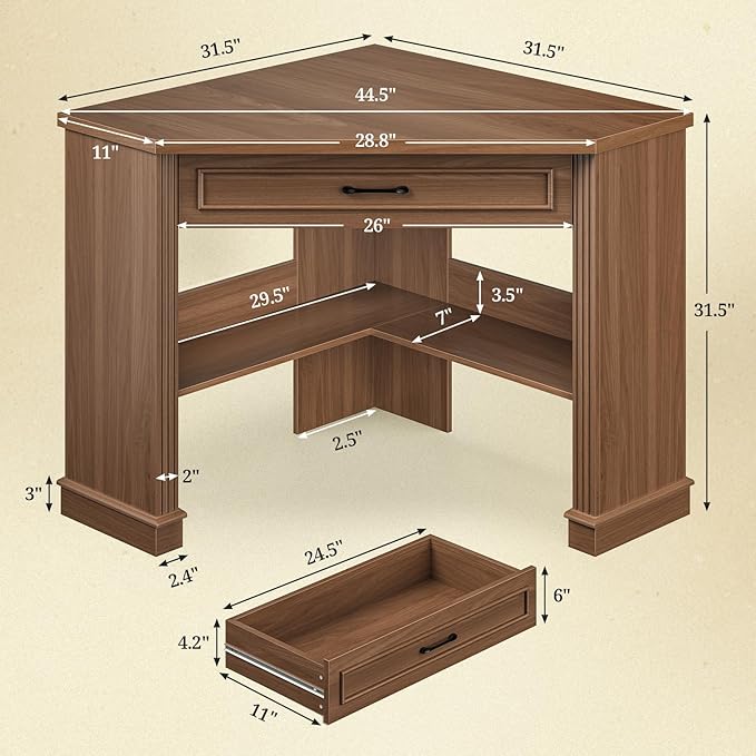 SEDETA Corner Desk for Small Space Corner Computer Desk Small Computer Desk with Drawers and Storage Shelves for Home Office Living Room Bedroom Brown