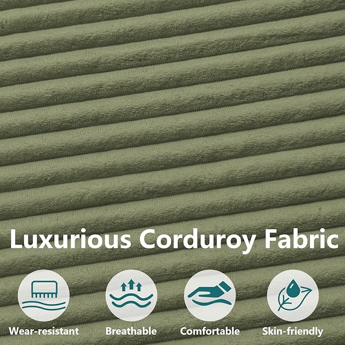 124 U-Shape Cloud Couch Modern Modular Sectional U-Shape Sofa Corduroy Boneless Couch Upholstered Couches Deep Seat Sleeper Chaise Longue for Living Room No Assembly RequiredGreen