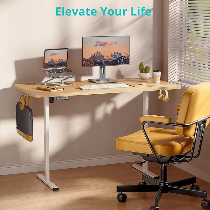 Electric Standing Desk Adjustable Height Stand up Desk 24x48 Inches Sit Stand Home Office Desk with Cable Management 3 Memory Preset Adjustable Height Desk Computer Home Office Desk Natural