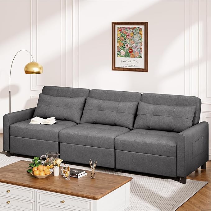Aiho Sectional Sleeper Sofa 84 Inch Pull Out Couch with Adjustment Backrest &amp Ottoman Convertible Sectional Couch Bed for Living Room Guest Room Dark Grey