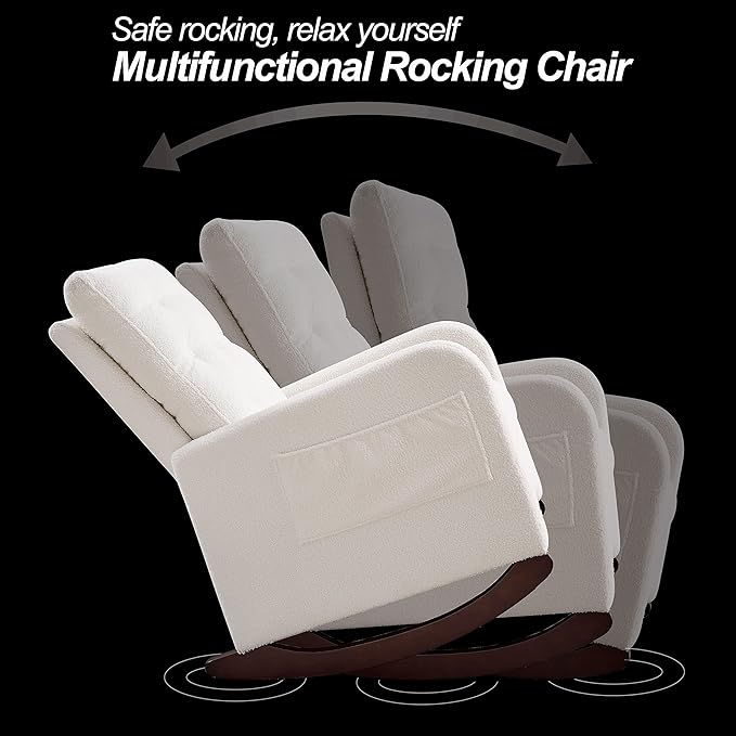25.6 W Modern Accent High Backrest Living Room Lounge Arm Rocking Chair Two Side Pocket