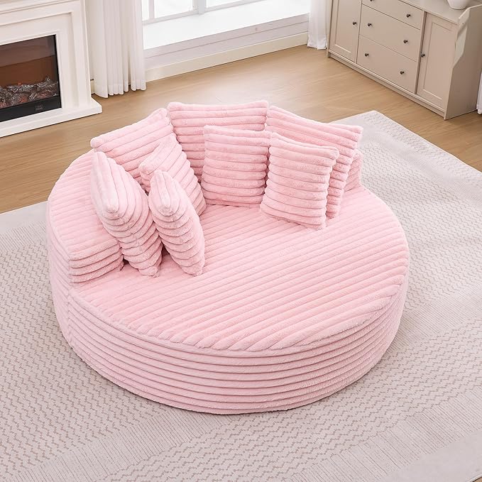 Oversized Upholstered Chaise Lounge Chair Indoor Corduroy Deep Seat Accent Chair Plush Boneless Barrel Sofa Chair for Living Room Bedroom Apartment (Pink 71 Inch)