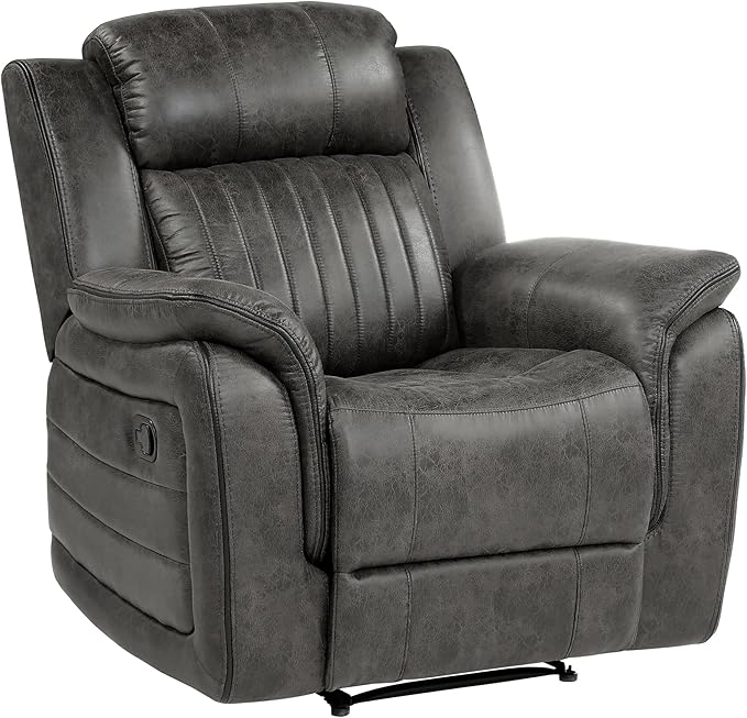 Lexicon Recliner Chair Home Theater Seating Manual Polished Microfiber Upholstery Reclining Chair 39.5 W Recliner Brownish Gray