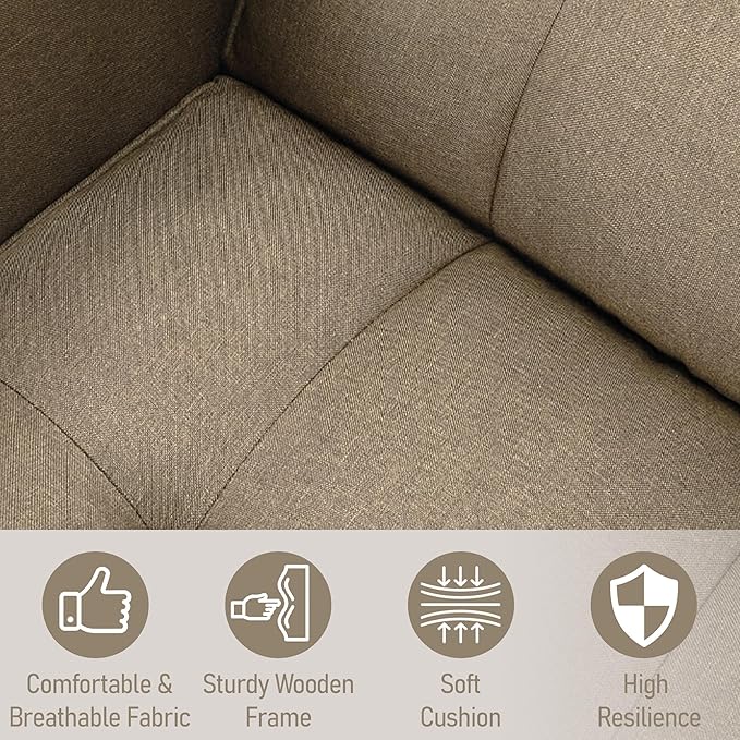 AVAWING Futon Sofa Bed Modern Linen Fabric Convertible Upholstered Couch with Adjustable Back Arms and High Strength Nylon Legs for Living Room Apartment Office (Khaki)