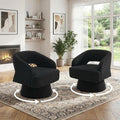 Swivel Barrel Chair - Velvet Upholstered Modern Armchair with Striped Backrest &amp Plush Padding Round Lounge Chair for Living Room Bedroom (Black-Openwork-(2 Pcs))