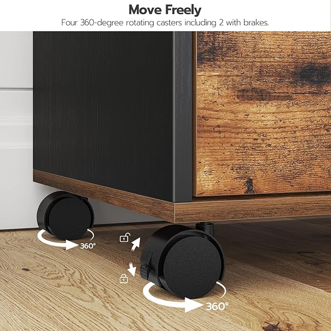 HOOBRO 7-Drawer File Cabinet Wooden Office Cabinet with Drawers Mobile Storage Filing Drawer for Home Office Study Easy Assembly Rustic Brown and Black BF07WJ01