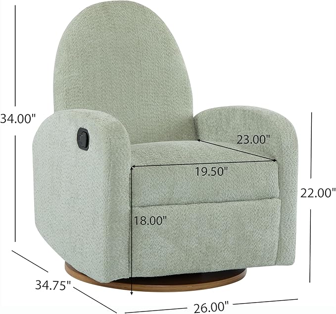 Christopher Knight Home Sidney Boucle Fabric Upholstered 360° Swivel Chair Push-Back Recliner Solid Wood Glider Recliner with Rotation Living Room Lounge Chair Adjustable Backrest Greyish Green
