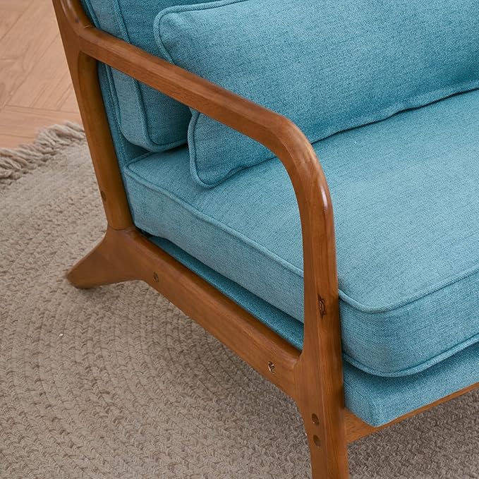 Mid Century Modern Accent Chair with Wood Frame Upholstered Living Room Chairs with Waist CushionLounge Reading Comfy Arm Chair for Living RoomEasy AssemblyTeal
