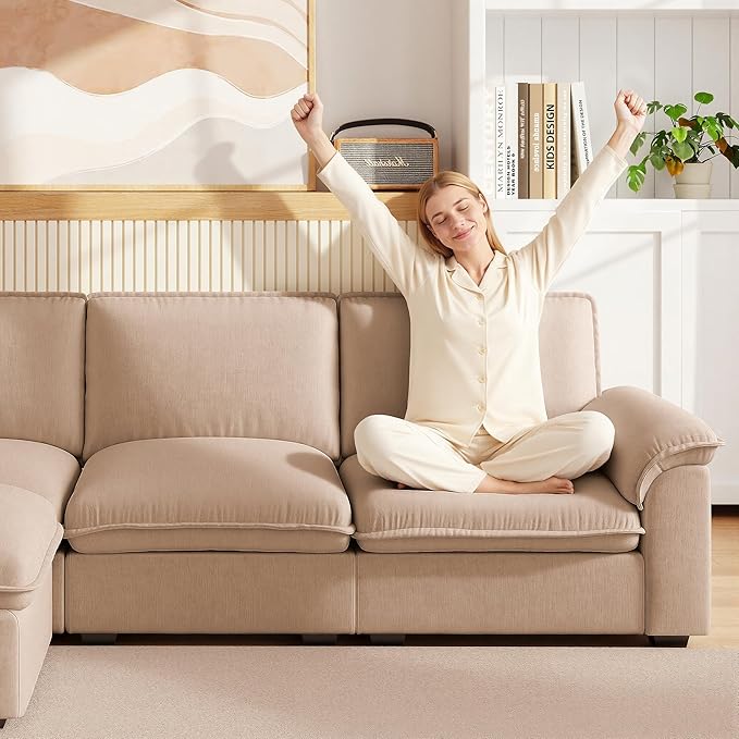 KEIKI 102 3Seat Modular Sectional Velvet Sofa Couch with Chaise Memory Foam for Living Room Small Space Style Conscious Homeowners Warm Inviting Comfy Supportive Rest Space Premium Design Coffee