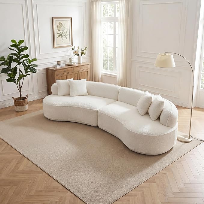 114 Modular Curved Cloud Couch Oversized Sectional Sofa for Living Room Modern Boneless 4-Seater Luxury Plush Boucle with Deep Seat Ideal for Living Room Office Apartment No Assembly White