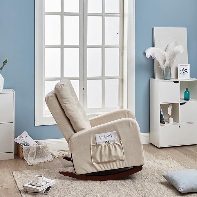 Recliner Chair for Living Room Home Theater SeatingJapanese Chair Lazy Sofa with 300lbs Capacity High Back Support Side Pockets（Beige