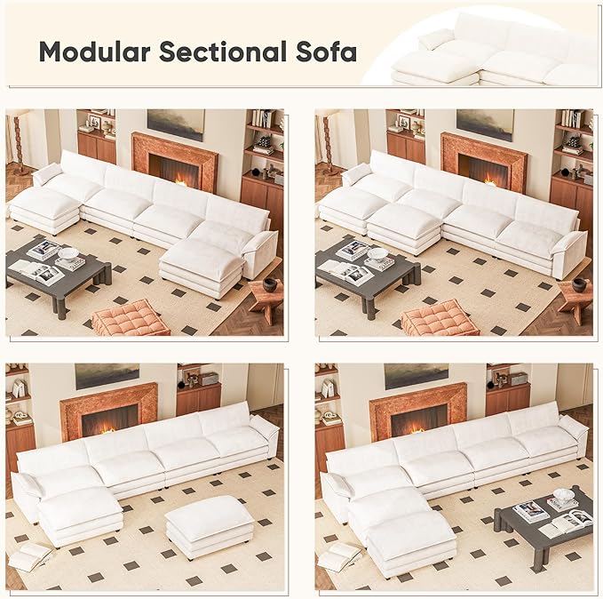 Furniwell 159 Modern Couches Sectional Sofa with Movable Ottoman U Shaped Sofa Couch with Comfy Chenille and Deep Seat 4-Seat Cloud Couch for Living Room Bedroom and Apartment