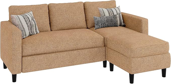 JAMFLY Sectional Couch Sofa Convertible L Shaped Sofas with Ottoman Small Sectional Sofa for Living Room 3 Seater Couch for Small Spaces Brown