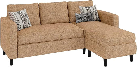 JAMFLY Sectional Couch Sofa Convertible L Shaped Sofas with Ottoman Small Sectional Sofa for Living Room 3 Seater Couch for Small Spaces Brown