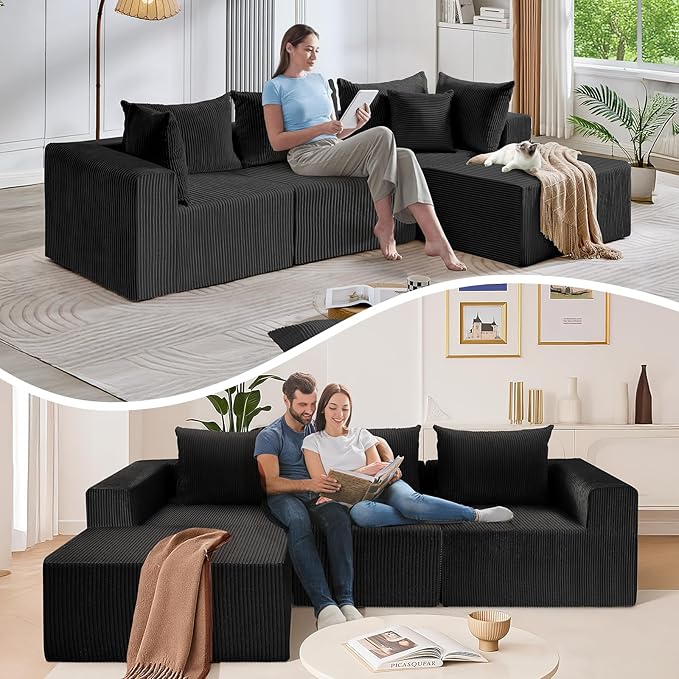Cloud Sectional Couch with L-Shape ChaiseModular Sofa with Deep Seat Reversible Ottoman 4 Seat DIY Combination Sectional Couches for for Living Room Bedroom