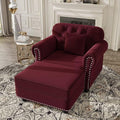 41.3 Burgundy Upholstered Velvet Sofa with Ottoman &amp Pillow Mid-Century Button Tufted Chesterfield Couch Nailhead Trim &amp Rolled Arms Bedroom or Living Room Accent Seating